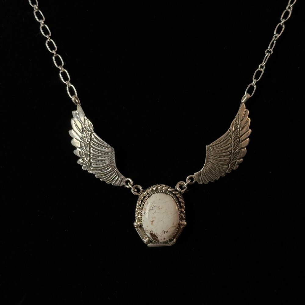 White Buffalo Turquoise and Sterling Silver Pendant Necklace by Running Bear - Picture 4 of 7